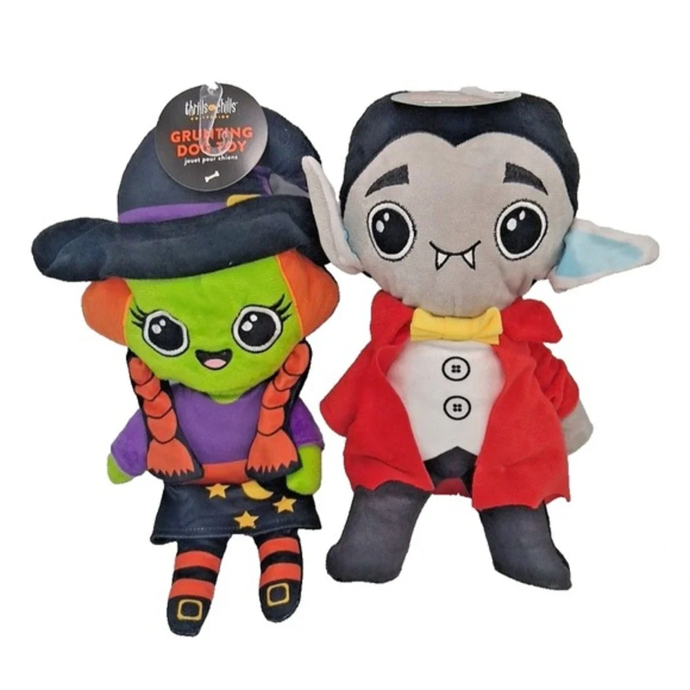 Thrills and‎ Chills Halloween Creepy Dog Grunting Chew Toy Vampire Witch Bundle
